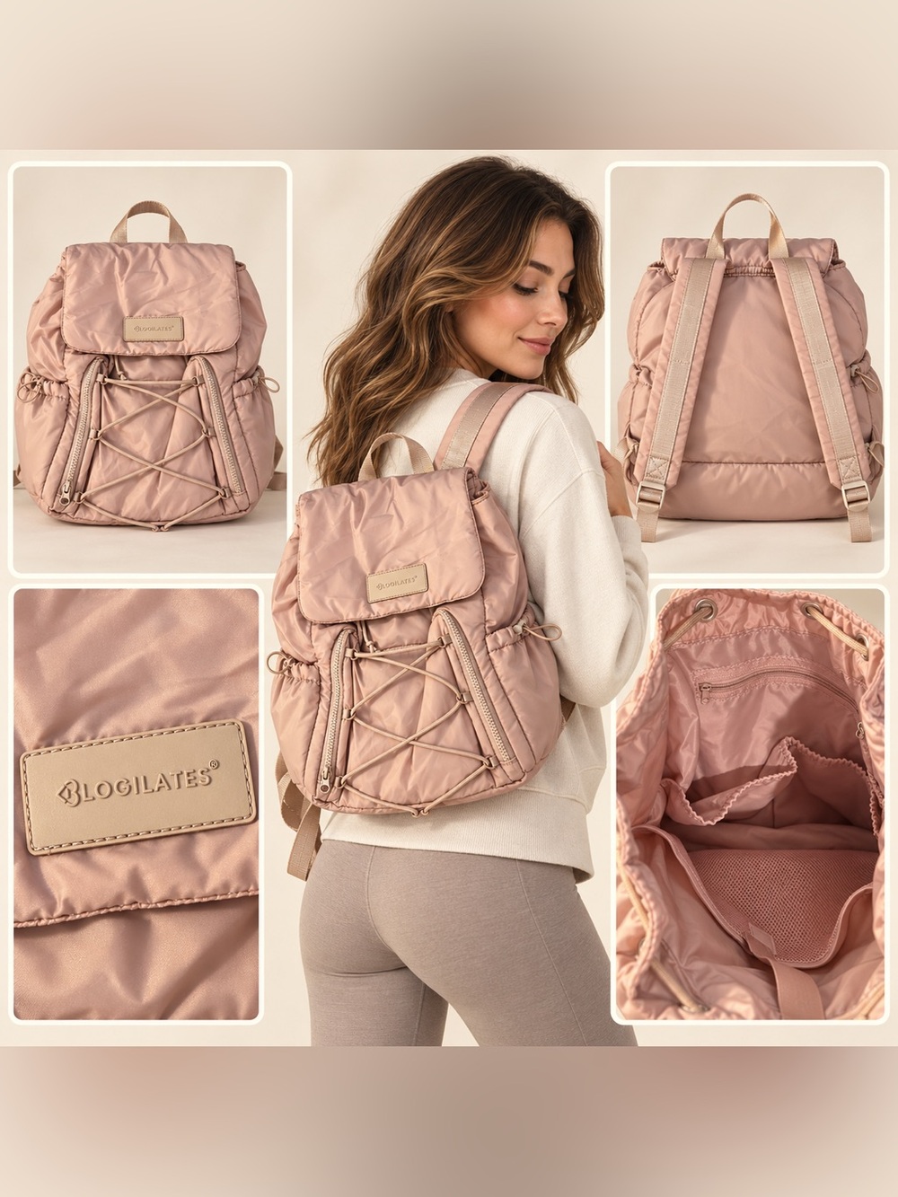 Blogilates Mini Backpack Blush Pink Pillow Gym Pilates 7 Pocket Bag
